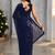 Navy blue sequinned poly georgette heavy work saree