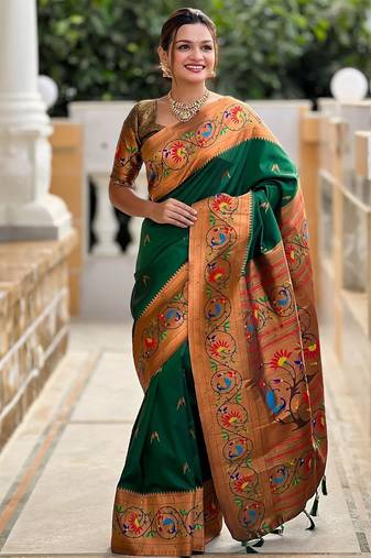 Green woven design zari paithani saree