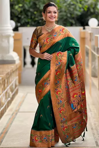 Green woven design zari paithani saree