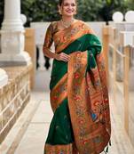 Green woven design zari paithani saree