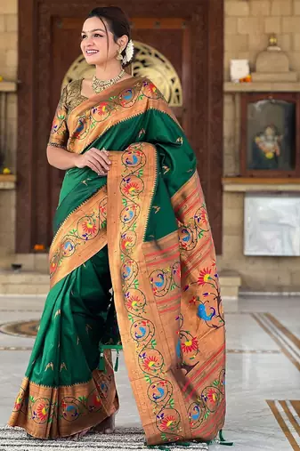 Green woven design zari paithani saree
