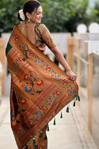 Green woven design zari paithani saree