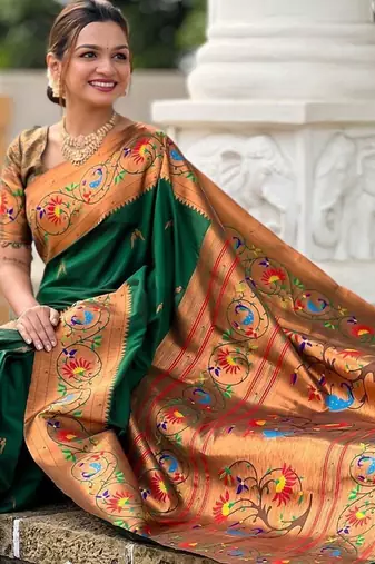 Green woven design zari paithani saree