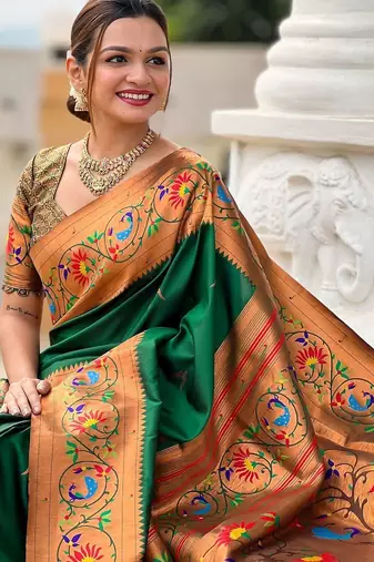 Green woven design zari paithani saree