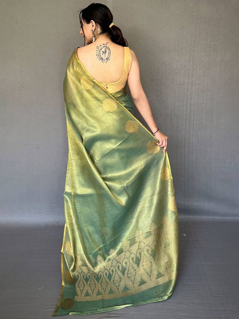 Green zari tissue kanjeevaram saree