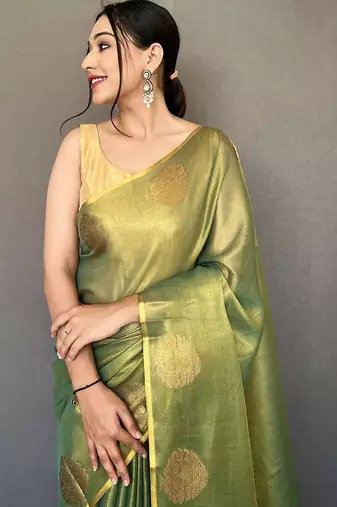 Green zari tissue kanjeevaram saree