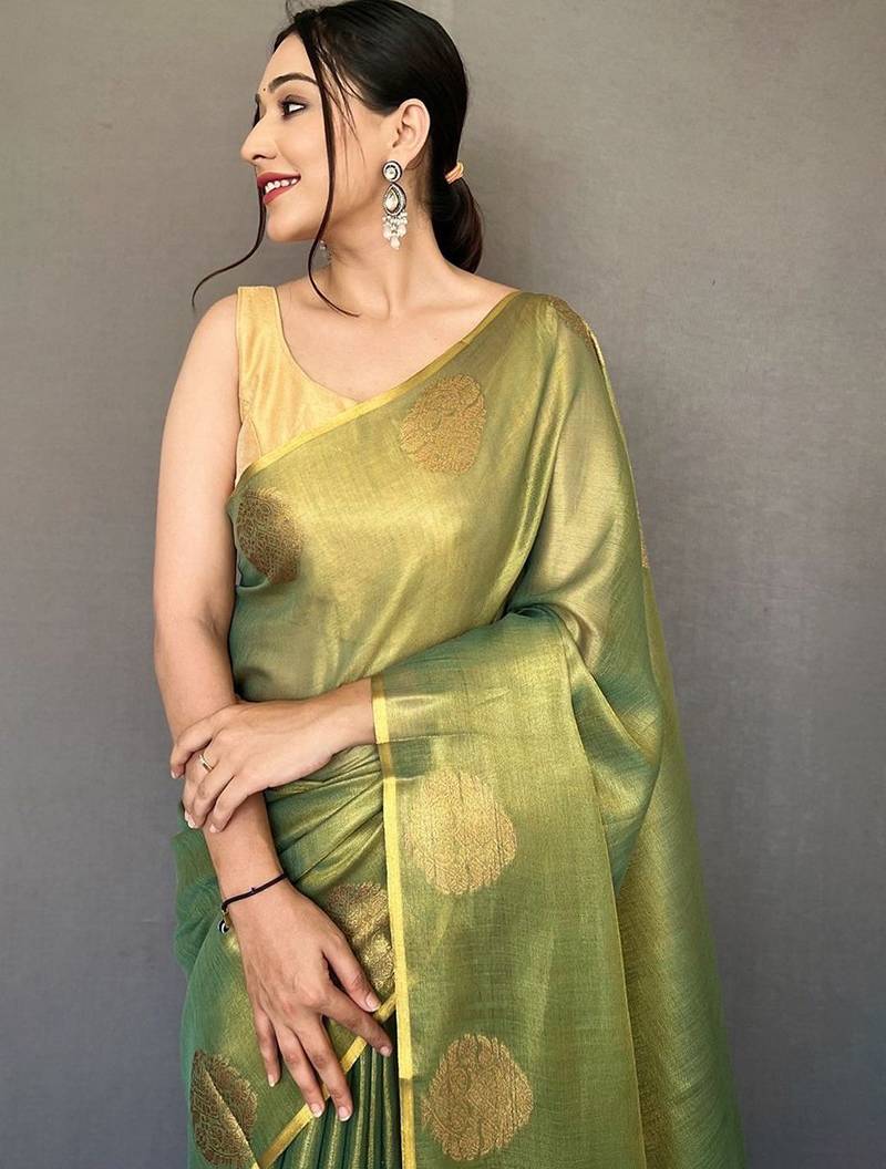 Green zari tissue kanjeevaram saree