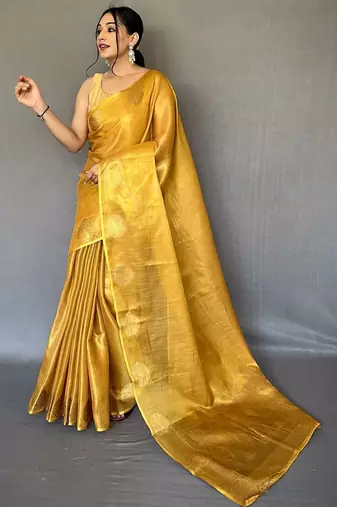 Yellow women woven design zari tissue kanjeevaram saree