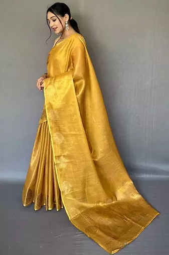 Yellow women woven design zari tissue kanjeevaram saree