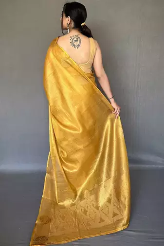 Yellow women woven design zari tissue kanjeevaram saree