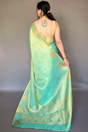 Sea green ethnic motifs woven design zari tissue kanjeevaram saree