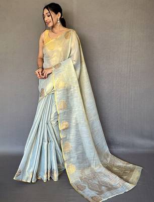 Silver floral woven design zari kanjeevaram tissue saree 1