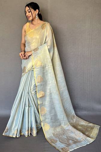 Silver floral woven design zari kanjeevaram tissue saree