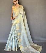 Silver floral woven design zari kanjeevaram tissue saree