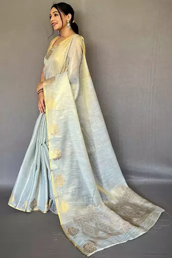 Silver floral woven design zari kanjeevaram tissue saree