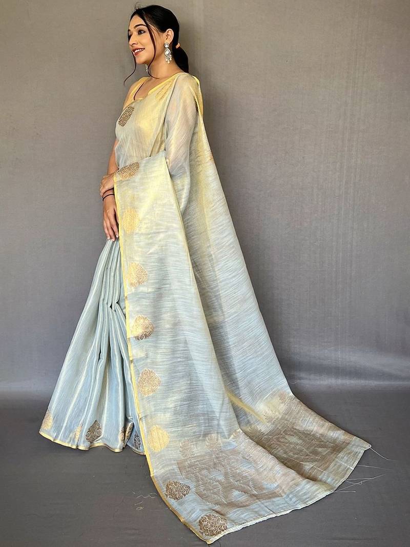 Silver floral woven design zari kanjeevaram tissue saree