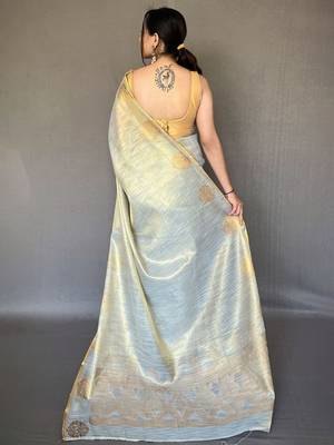 Silver floral woven design zari kanjeevaram tissue saree 3