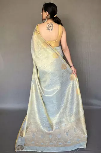 Silver floral woven design zari kanjeevaram tissue saree