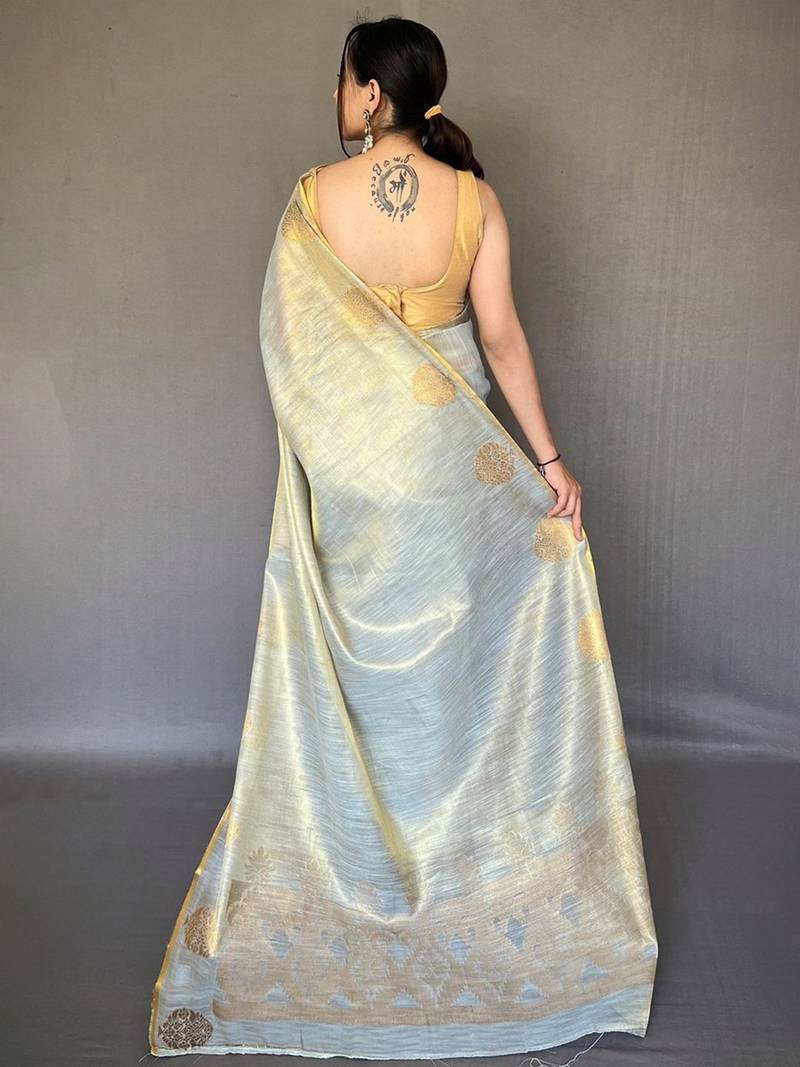 Silver floral woven design zari kanjeevaram tissue saree