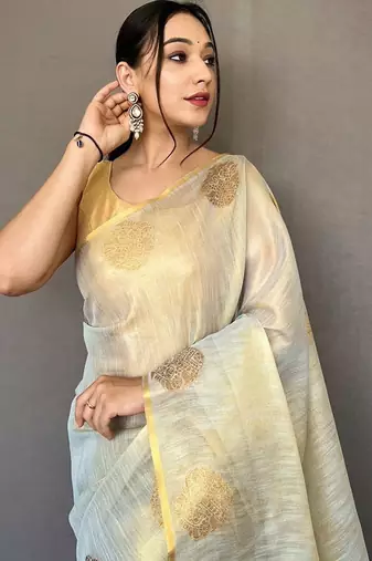 Silver floral woven design zari kanjeevaram tissue saree