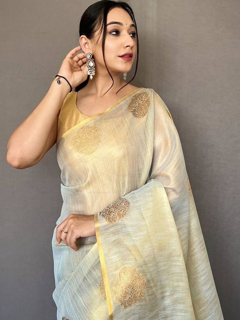 Silver floral woven design zari kanjeevaram tissue saree