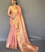 Pink ethnic motifs woven design zari  tissue silk kanjeevaram saree