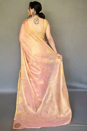 Pink ethnic motifs woven design zari  tissue silk kanjeevaram saree