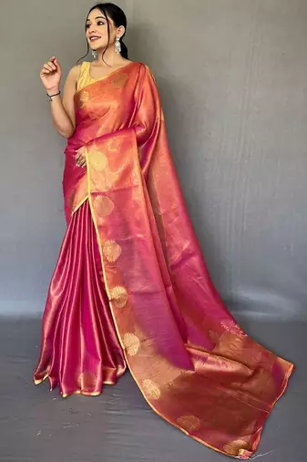 Pink zari tissue kanjeevaram saree
