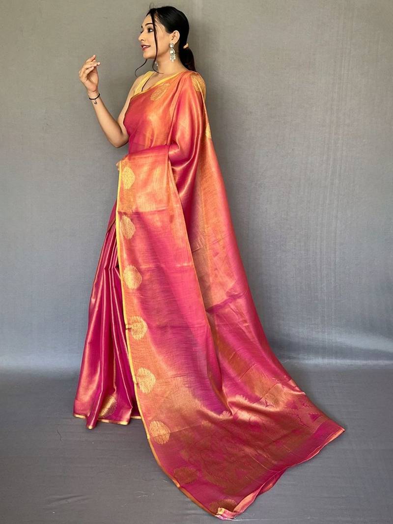 Pink zari tissue kanjeevaram saree