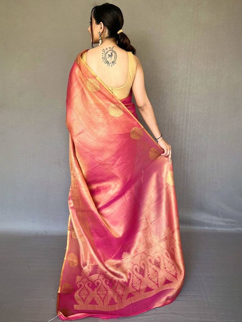 Pink zari tissue kanjeevaram saree
