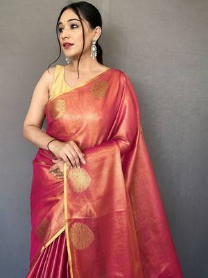 Pink zari tissue kanjeevaram saree 4