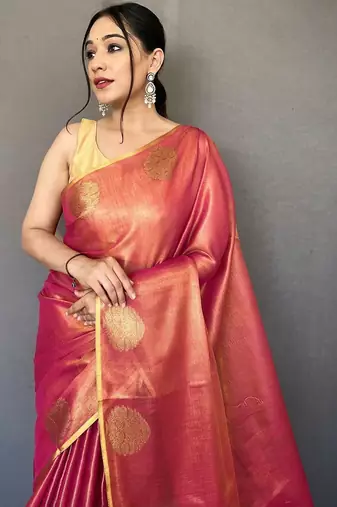 Pink zari tissue kanjeevaram saree
