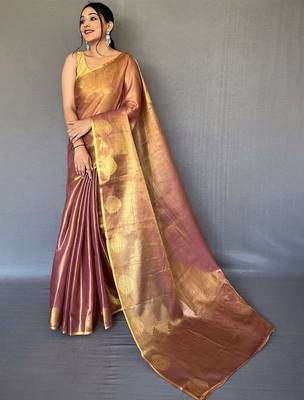 Pink woven design zari tissue  kanjeevaram saree 1