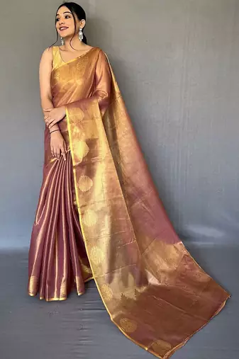 Pink woven design zari tissue  kanjeevaram saree