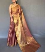 Pink woven design zari tissue  kanjeevaram saree