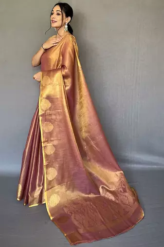 Pink woven design zari tissue  kanjeevaram saree