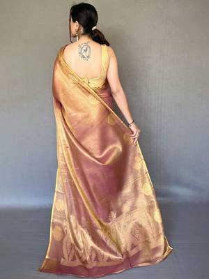 Pink woven design zari tissue  kanjeevaram saree 3