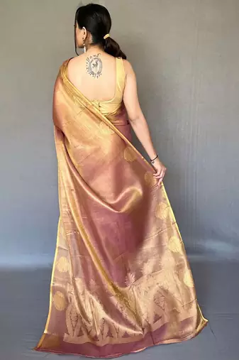 Pink woven design zari tissue  kanjeevaram saree