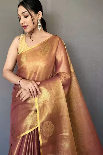 Pink woven design zari tissue  kanjeevaram saree