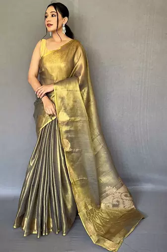 Green geometric woven design zari kanjeevaram tissue saree