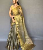 Green geometric woven design zari kanjeevaram tissue saree