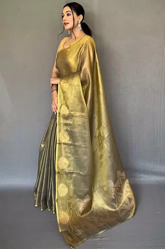 Green geometric woven design zari kanjeevaram tissue saree