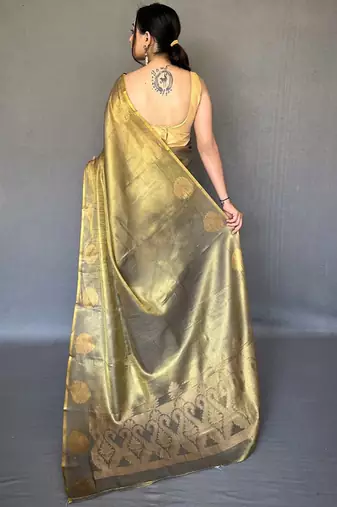 Green geometric woven design zari kanjeevaram tissue saree
