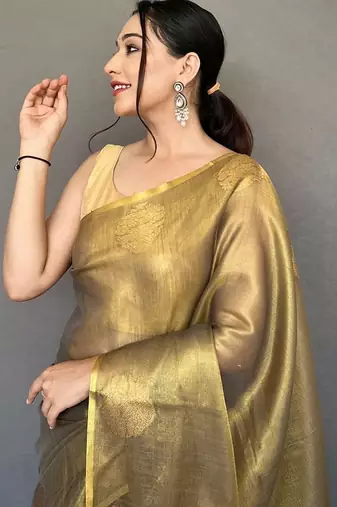 Green geometric woven design zari kanjeevaram tissue saree