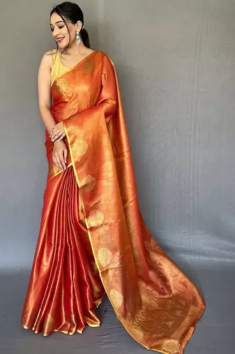 Orange woven design zari tissue kanjeevaram saree