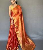 Orange woven design zari tissue kanjeevaram saree