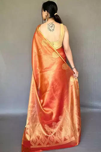 Orange woven design zari tissue kanjeevaram saree