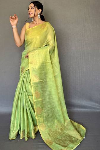 Green floral woven design zari tissue kanjeevaram saree