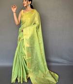 Green floral woven design zari tissue kanjeevaram saree