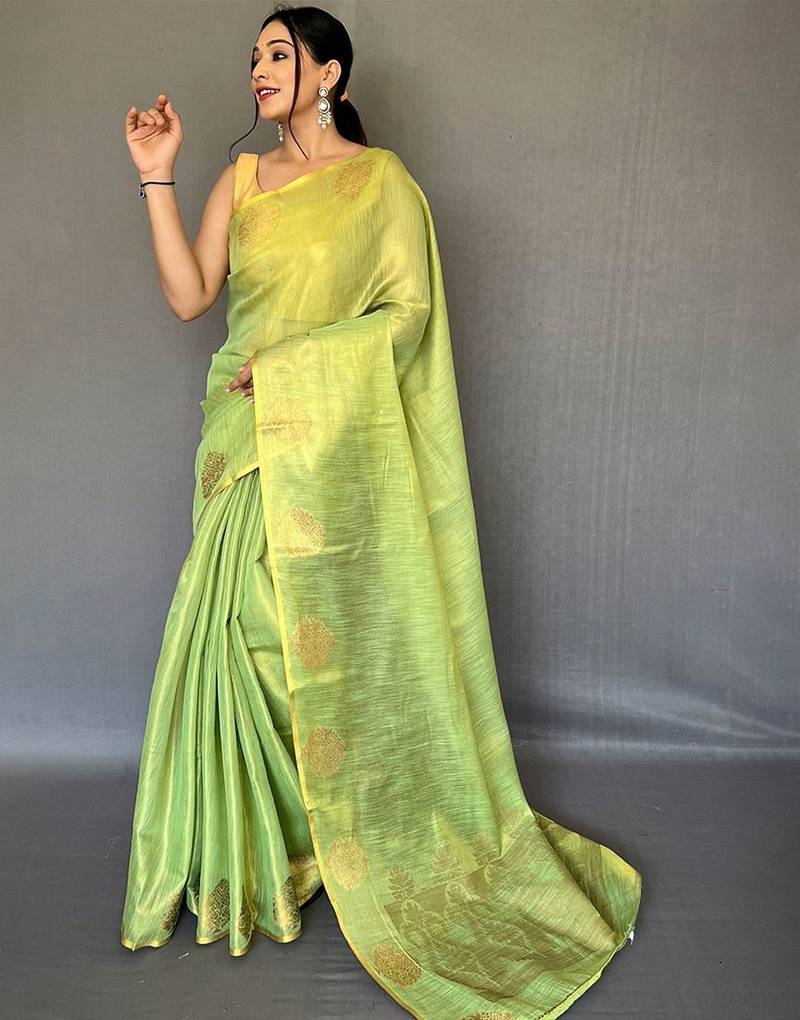 Green floral woven design zari tissue kanjeevaram saree